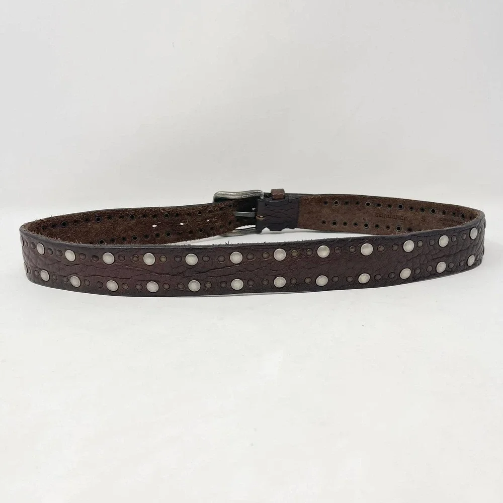 Sundance Belt Wms Small Brown Leather Silver Studs Rivets Boho Festival Casual